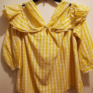 Crown Ivy yellow and white buffalo check blouse